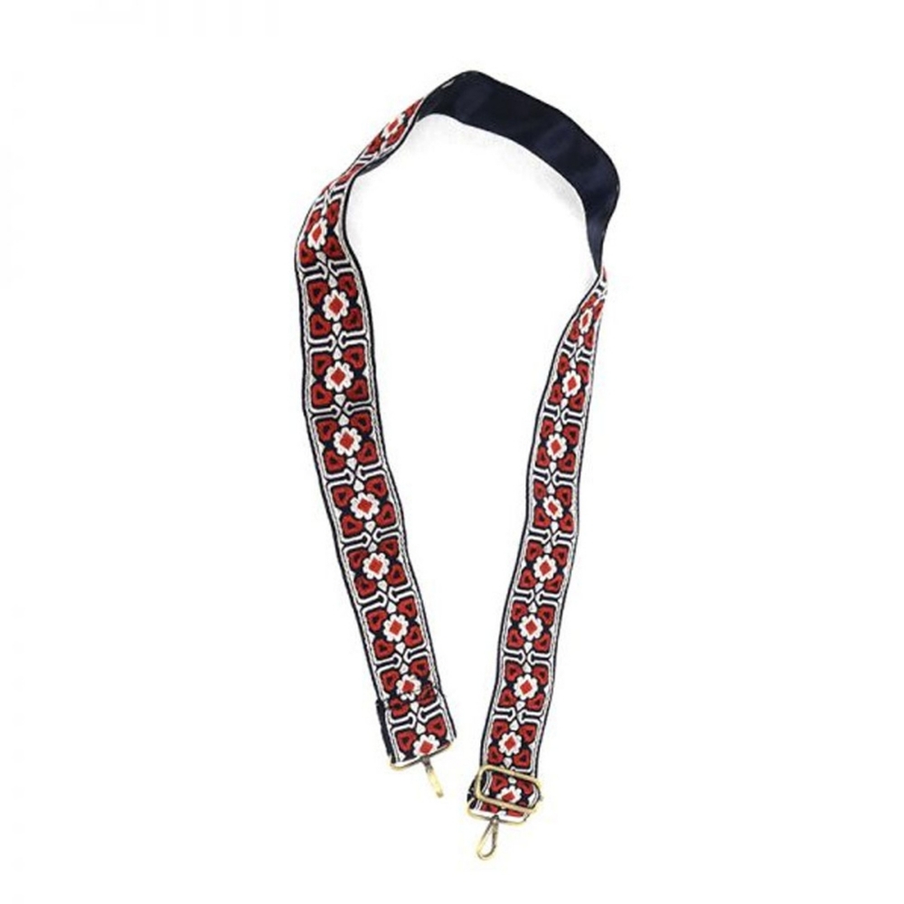 Joy Susan Handbag Strap - Red & Navy Embroidered